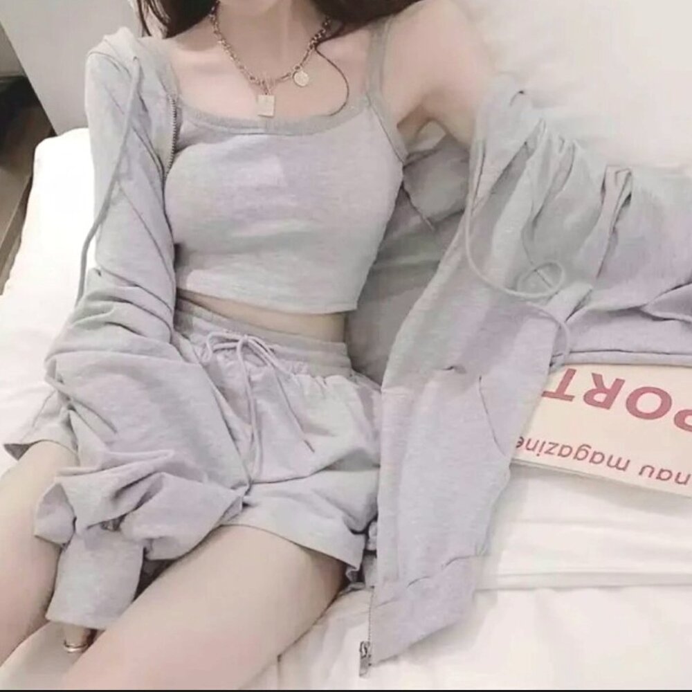 Zip Up Pocket Hoodie Casual Long Sleeve Drawstring Jacket Sweatshirt Gray